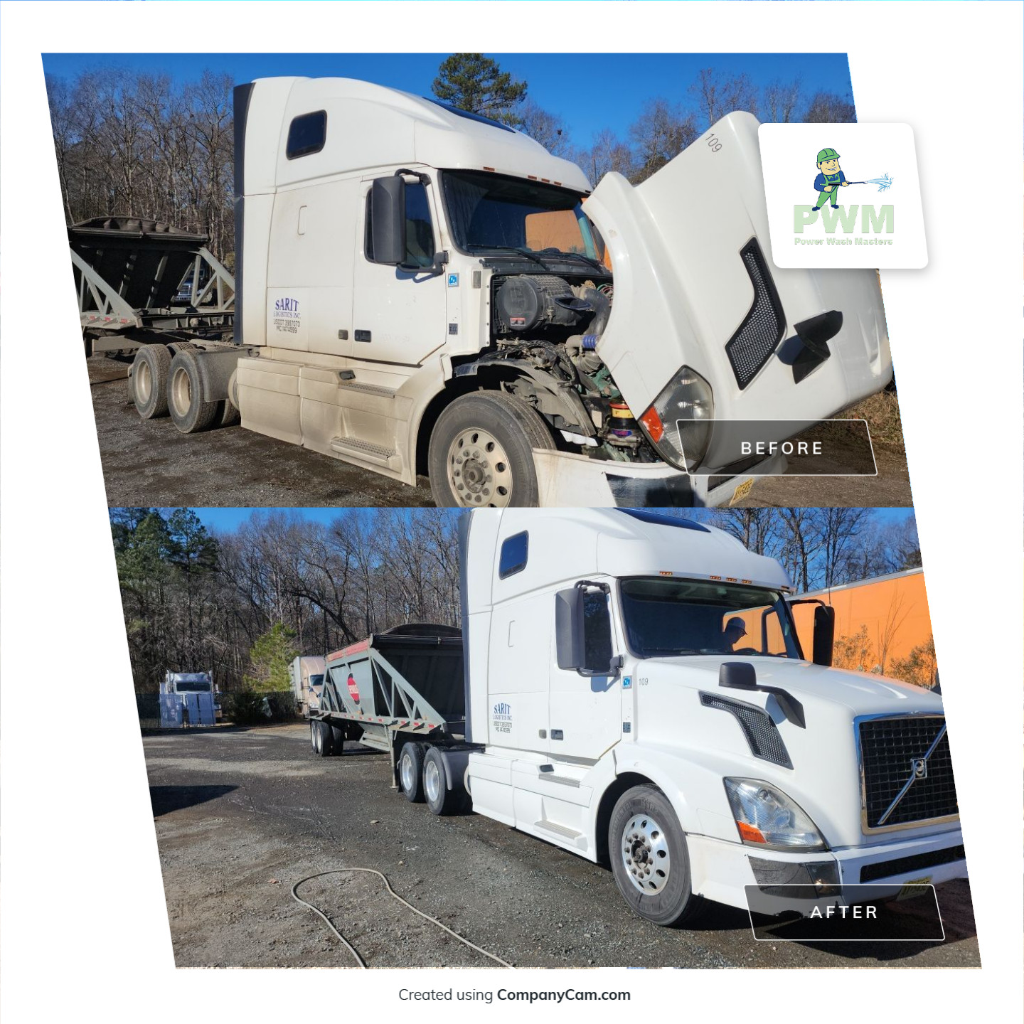 semi-truck clean using cleaner
